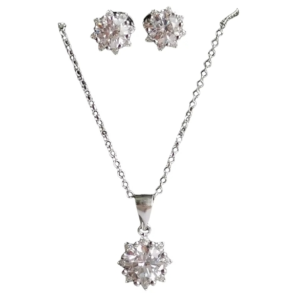 NEW, sterling silver cz Sunflower pendant necklace earring set - Picture 1 of 9